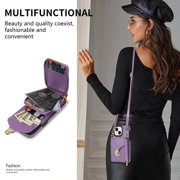 For iPhone 14 Plus Zipper Hardware Card Wallet Phone Case(Purple) - iPhone 14 Plus Cases by buy2fix | Online Shopping UK | buy2fix