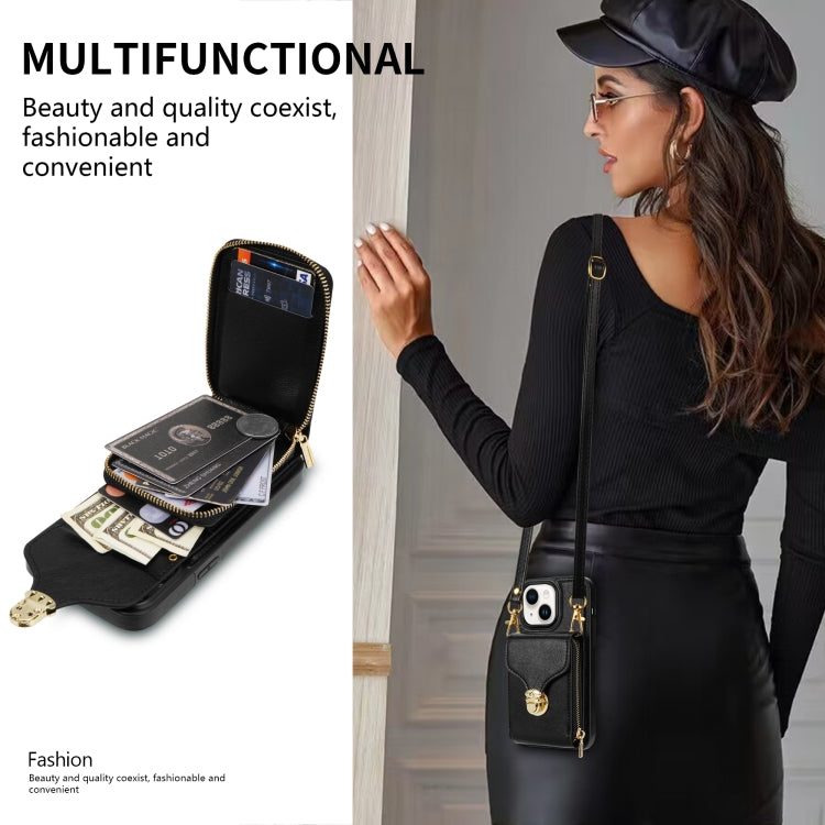 For iPhone 14 / 13 Zipper Hardware Card Wallet Phone Case(Black) - iPhone 14 Cases by buy2fix | Online Shopping UK | buy2fix