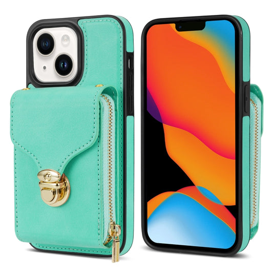 For iPhone 14 / 13 Zipper Hardware Card Wallet Phone Case(Mint Green) - iPhone 14 Cases by buy2fix | Online Shopping UK | buy2fix