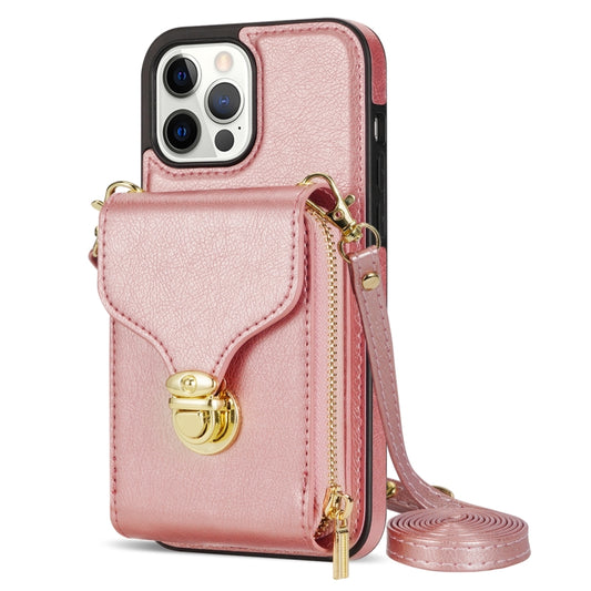For iPhone 13 Pro Zipper Hardware Card Wallet Phone Case(Rose Gold) - iPhone 13 Pro Cases by buy2fix | Online Shopping UK | buy2fix