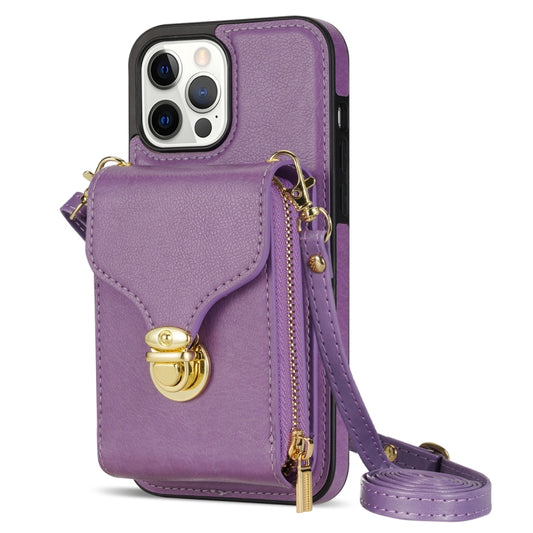 For iPhone 13 Pro Zipper Hardware Card Wallet Phone Case(Purple) - iPhone 13 Pro Cases by buy2fix | Online Shopping UK | buy2fix