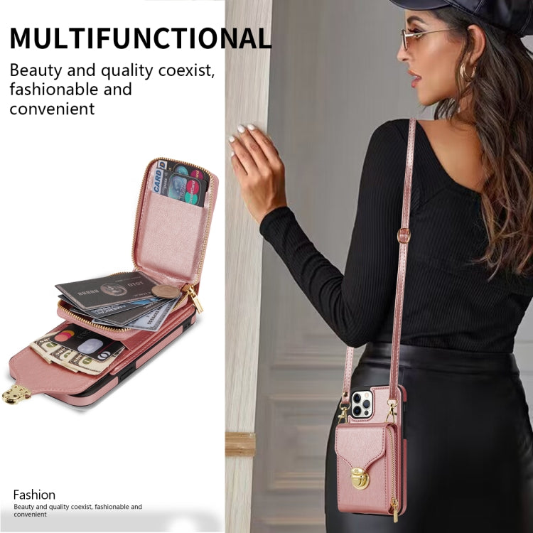For iPhone 12 / 12 Pro Zipper Hardware Card Wallet Phone Case(Rose Gold) - iPhone 12 / 12 Pro Cases by buy2fix | Online Shopping UK | buy2fix