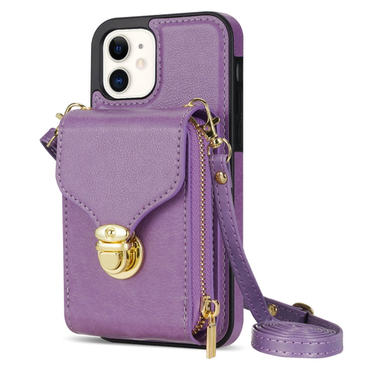 For iPhone 12 mini Zipper Hardware Card Wallet Phone Case(Purple) - iPhone 12 mini Cases by buy2fix | Online Shopping UK | buy2fix