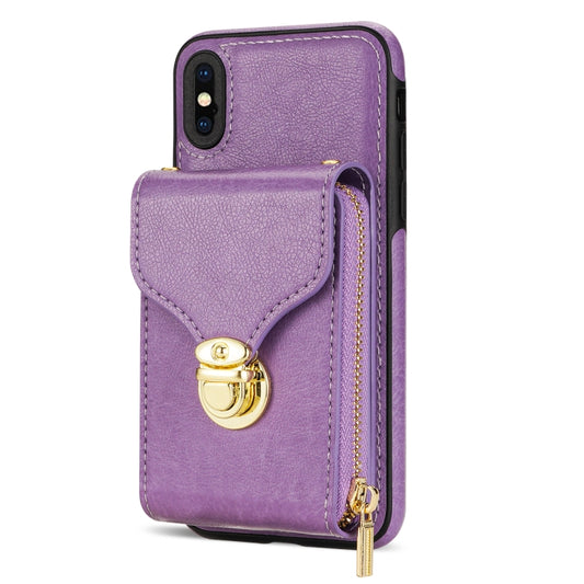 For iPhone XS Max Zipper Hardware Card Wallet Phone Case(Purple) - More iPhone Cases by buy2fix | Online Shopping UK | buy2fix