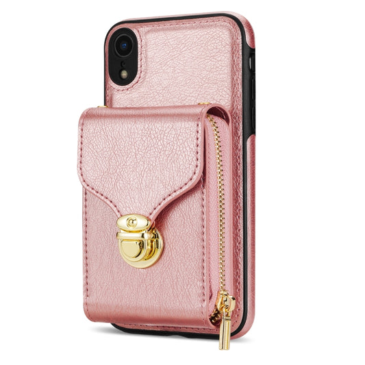 For iPhone XR Zipper Hardware Card Wallet Phone Case(Rose Gold) - More iPhone Cases by buy2fix | Online Shopping UK | buy2fix