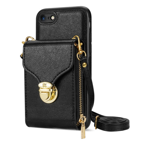 For iPhone SE 2022 / SE 2020 / 8 / 7 Zipper Hardware Card Wallet Phone Case(Black) - iPhone SE 2022 / 2020 / 8 / 7 Cases by buy2fix | Online Shopping UK | buy2fix