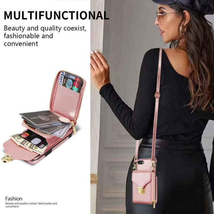 For iPhone SE 2022 / SE 2020 / 8 / 7 Zipper Hardware Card Wallet Phone Case(Rose Gold) - iPhone SE 2022 / 2020 / 8 / 7 Cases by buy2fix | Online Shopping UK | buy2fix