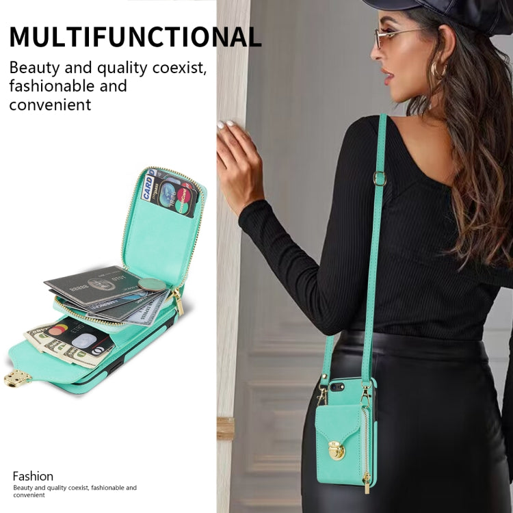 For iPhone SE 2022 / SE 2020 / 8 / 7 Zipper Hardware Card Wallet Phone Case(Mint Green) - iPhone SE 2022 / 2020 / 8 / 7 Cases by buy2fix | Online Shopping UK | buy2fix