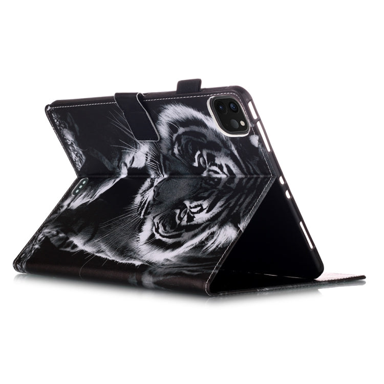 For iPad Pro 11 (2020) Plain Weave Texture Colored Drawing Horizontal Flip Leather Tablet Case, with Sleep / Wake-up Function & Holder & Card Slo & Wallet(Black White Tiger) - iPad Pro 11 (2020) Cases by buy2fix | Online Shopping UK | buy2fix