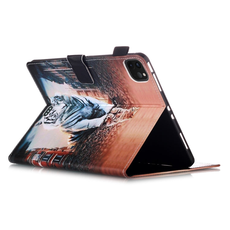 For iPad Pro 11 (2020) Plain Weave Texture Colored Drawing Horizontal Flip Leather Tablet Case, with Sleep / Wake-up Function & Holder & Card Slo & Wallet(Cat Tiger) - iPad Pro 11 (2020) Cases by buy2fix | Online Shopping UK | buy2fix