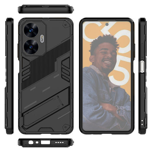 For Realme C55 Punk Armor 2 in 1 PC + TPU Shockproof Phone Case with Invisible Holder(Black) by buy2fix