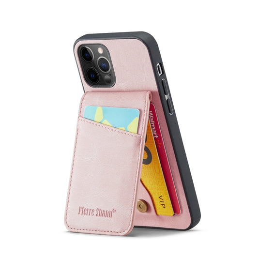 For iPhone 11 Pro Max Fierre Shann Crazy Horse Card Holder Back Cover PU Phone Case(Pink) - iPhone 11 Pro Max Cases by FIERRE SHANN | Online Shopping UK | buy2fix