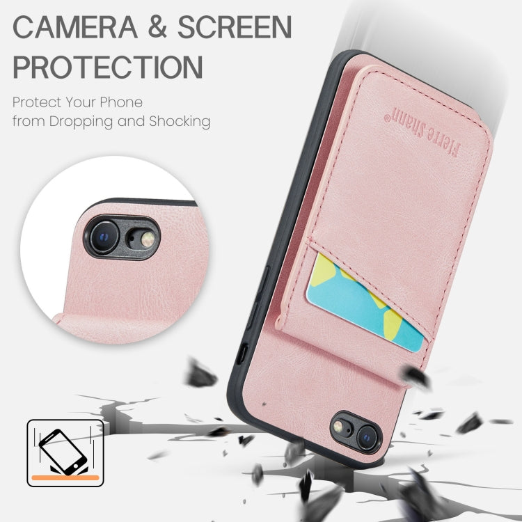 For iPhone SE 2022 / 2020 / 7 / 8 Fierre Shann Crazy Horse Card Holder Back Cover PU Phone Case(Pink) - iPhone SE 2022 / 2020 / 8 / 7 Cases by FIERRE SHANN | Online Shopping UK | buy2fix