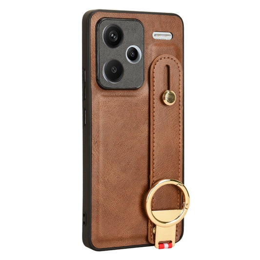 For Xiaomi Redmi Note 13 Pro+ Wristband Leather Back Phone Case(Brown) by buy2fix
