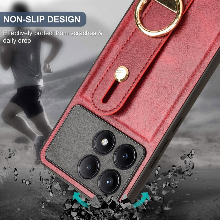 For Xiaomi Redmi K70/K70 Pro Wristband Leather Back Phone Case(Red) by buy2fix