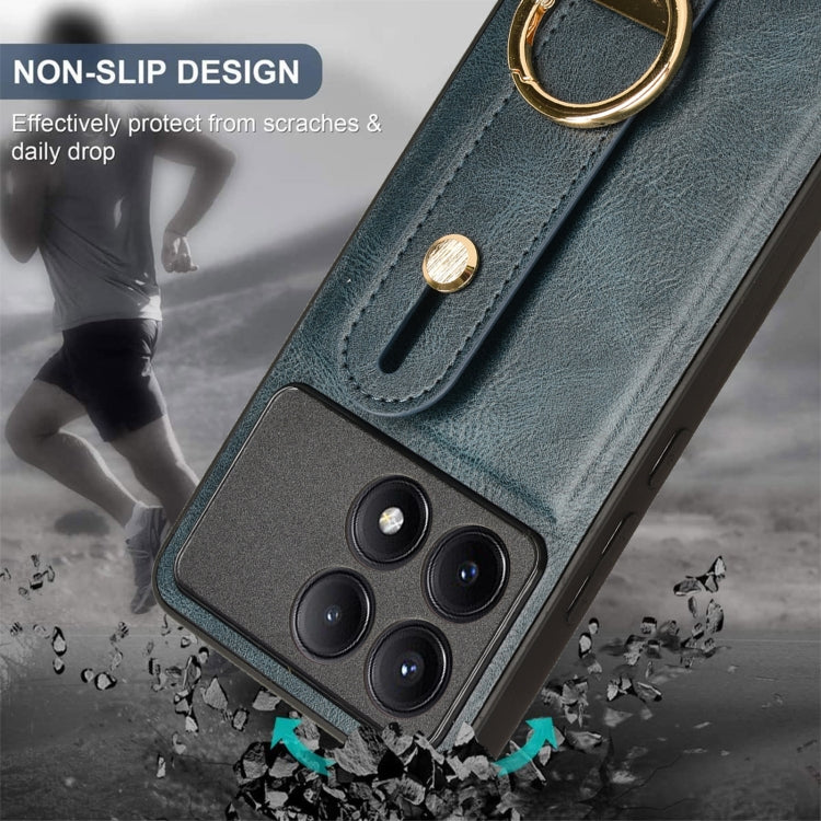 For Xiaomi Redmi K70/K70 Pro Wristband Leather Back Phone Case(Blue) by buy2fix