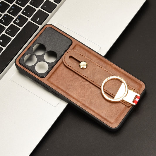 For Xiaomi Redmi K70/K70 Pro Wristband Leather Back Phone Case(Brown) by buy2fix