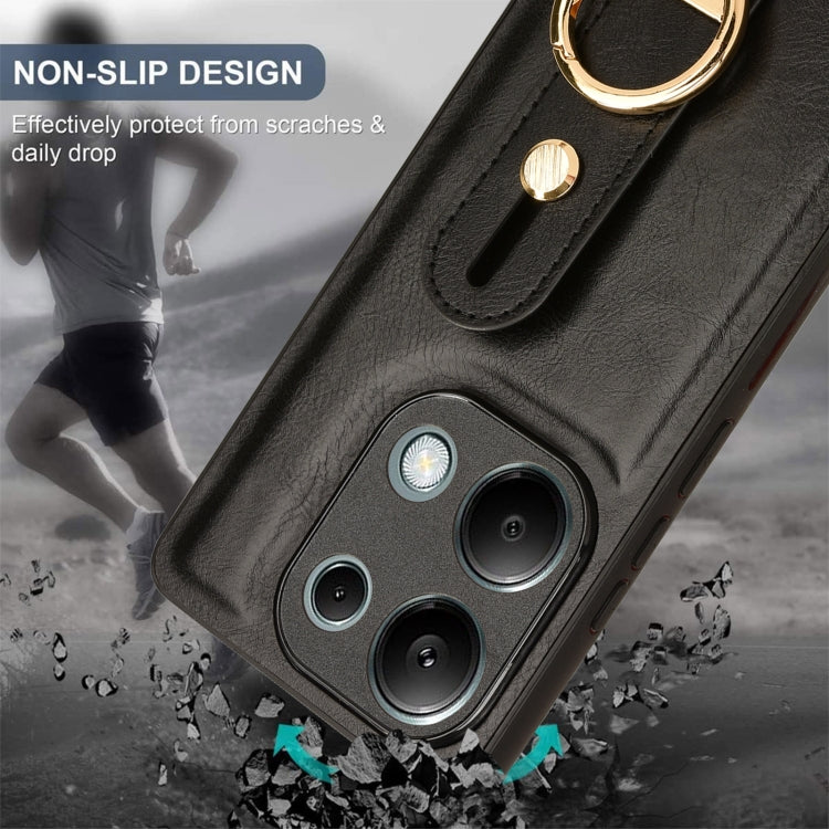 For Xiaomi Poco M6 Pro 4G Wristband Leather Back Phone Case(Black) by buy2fix