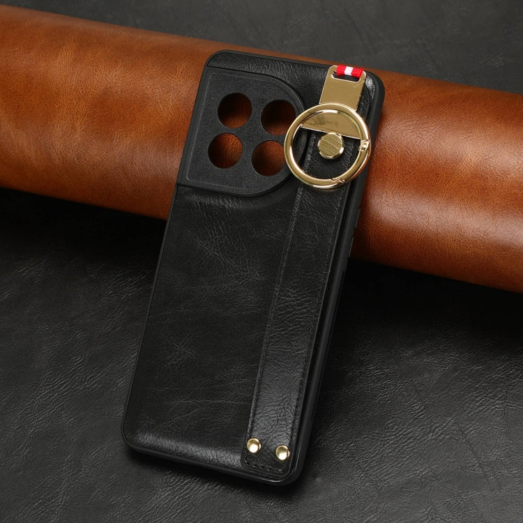 For OnePlus 11 Wristband Leather Back Phone Case(Black) by buy2fix