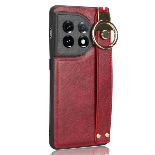 For OnePlus 11 Wristband Leather Back Phone Case(Red) by buy2fix