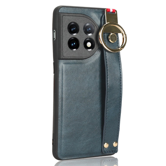 For OnePlus 11 Wristband Leather Back Phone Case(Blue) by buy2fix