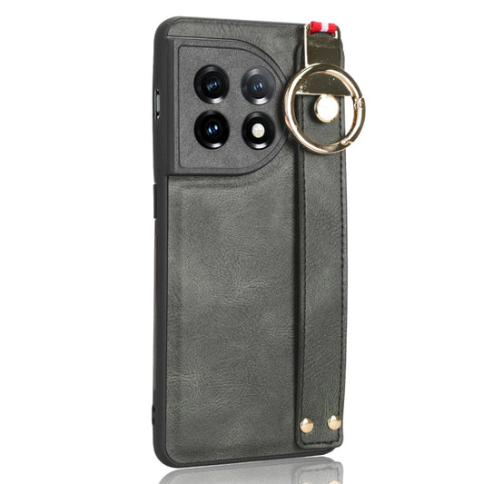 For OnePlus 11 Wristband Leather Back Phone Case(Green) by buy2fix
