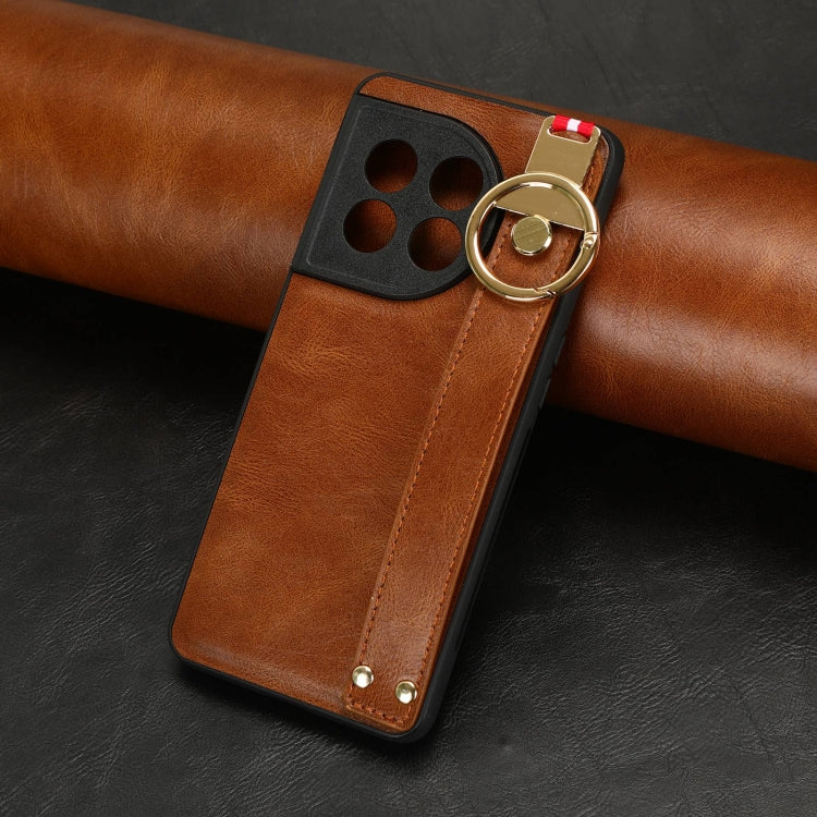 For OnePlus 11 Wristband Leather Back Phone Case(Brown) by buy2fix