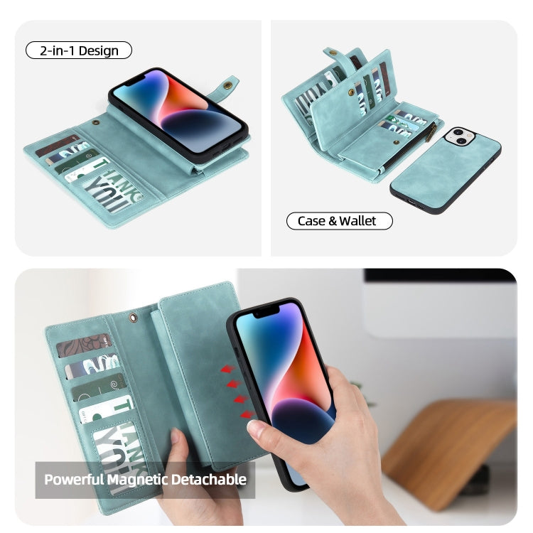 For iPhone 14 Zipper Wallet Magnetic Detachable Leather Phone Case(Blue) - iPhone 14 Cases by buy2fix | Online Shopping UK | buy2fix