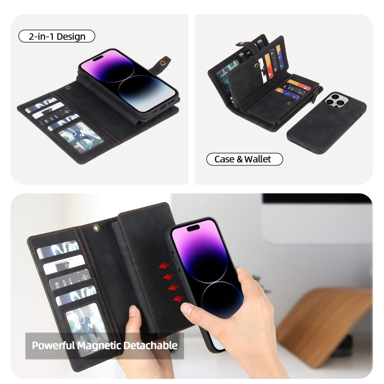 For iPhone 14 Pro Zipper Wallet Magnetic Detachable Leather Phone Case(Black) - iPhone 14 Pro Cases by buy2fix | Online Shopping UK | buy2fix