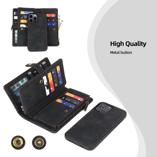 For iPhone 13 Pro Zipper Wallet Magnetic Detachable Leather Phone Case(Black) by buy2fix