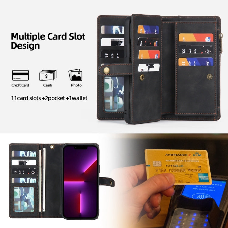 For iPhone 13 Pro Max Zipper Wallet Magnetic Detachable Leather Phone Case(Black) by buy2fix