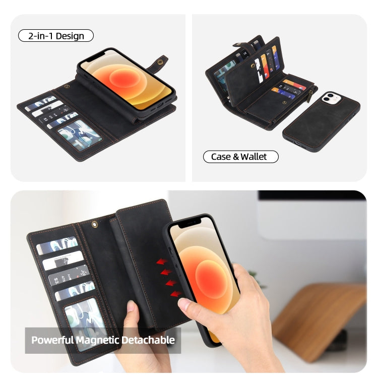 For iPhone 12 / 12 Pro Zipper Wallet Magnetic Detachable Leather Phone Case(Black) by buy2fix
