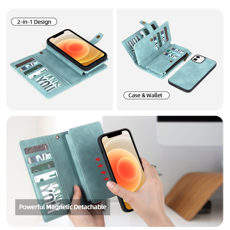 For iPhone 12 / 12 Pro Zipper Wallet Magnetic Detachable Leather Phone Case(Blue) by buy2fix