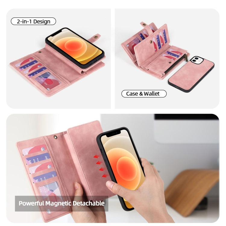 For iPhone X / XS Zipper Wallet Magnetic Detachable Leather Phone Case(Pink) by buy2fix