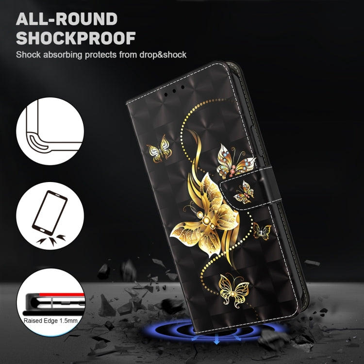 For Xiaomi Redmi Note 12 Pro+ 5G Global 3D Painted Pattern Leather Phone Case(Golden Butterfly) by buy2fix