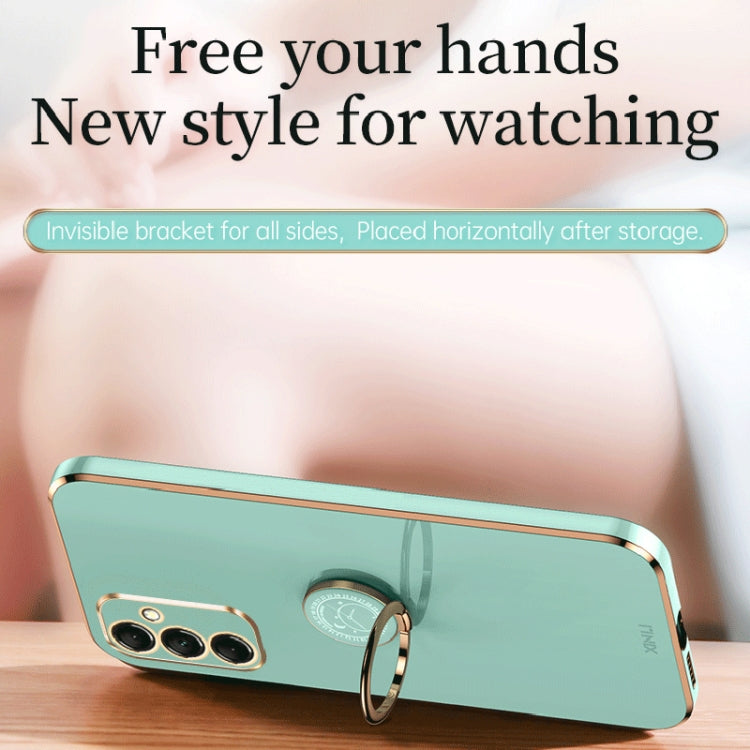 For Samsung Galaxy M14 5G XINLI Straight Edge 6D Electroplate TPU Phone Case with Ring Holder(White) by XINLI