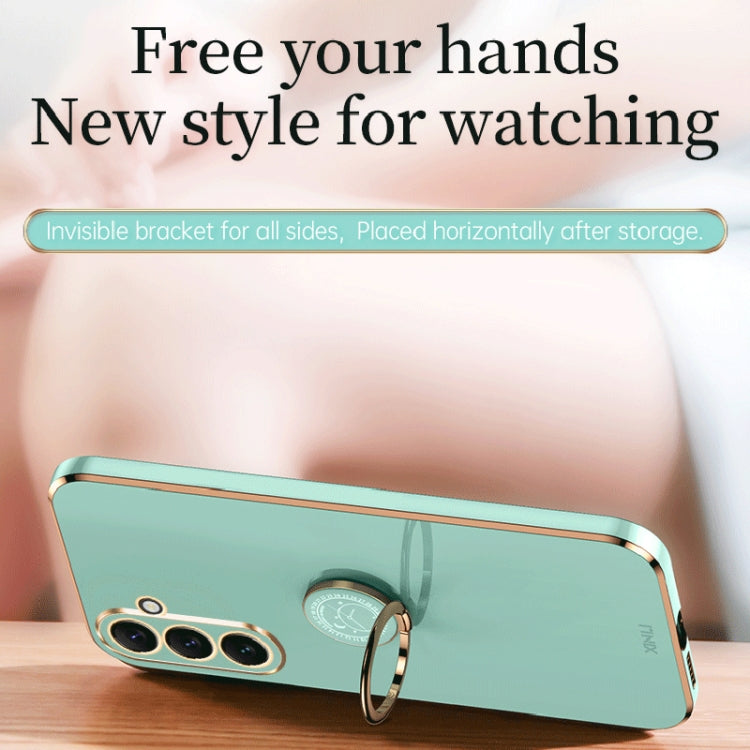 For Samsung Galaxy M54 5G XINLI Straight Edge 6D Electroplate TPU Phone Case with Ring Holder(Mint Green) by XINLI