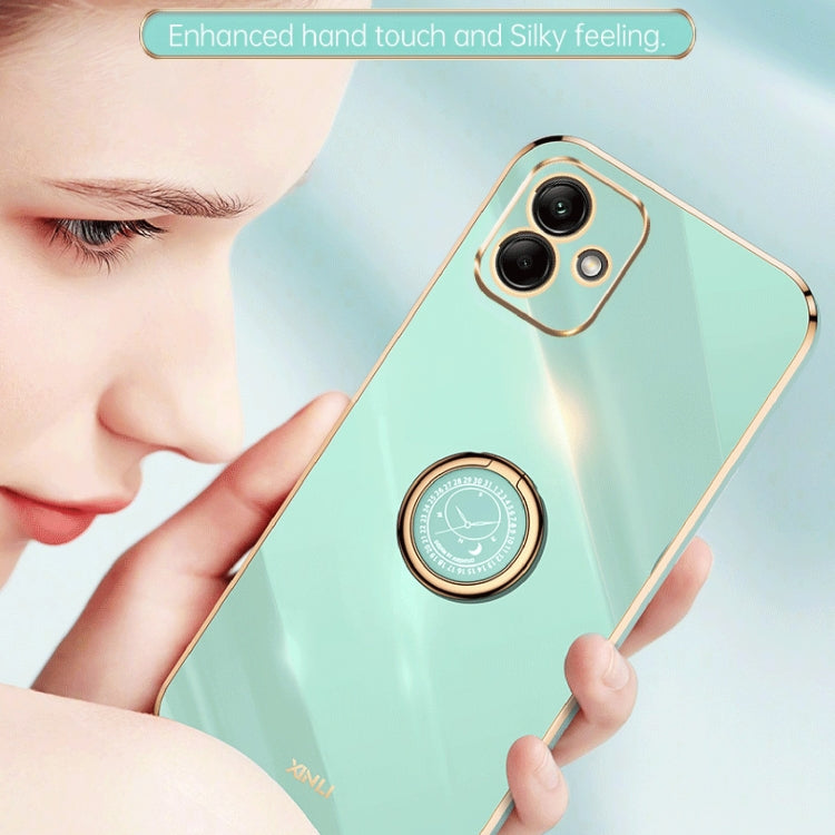 For Samsung Galaxy A05 XINLI Straight Edge 6D Electroplate TPU Phone Case with Ring Holder(Mint Green) by XINLI