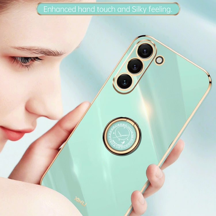 For Samsung Galaxy S24 5G XINLI Straight Edge 6D Electroplate TPU Phone Case with Ring Holder(Pink) by XINLI