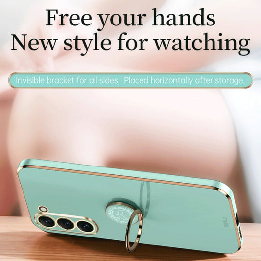 For Samsung Galaxy S24+ 5G XINLI Straight Edge 6D Electroplate TPU Phone Case with Ring Holder(Mint Green) by XINLI