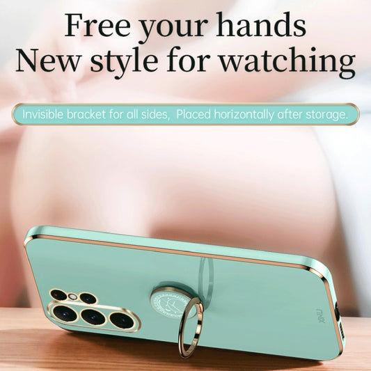 For Samsung Galaxy S24 Ultra 5G XINLI Straight Edge 6D Electroplate TPU Phone Case with Ring Holder(Mint Green) by XINLI