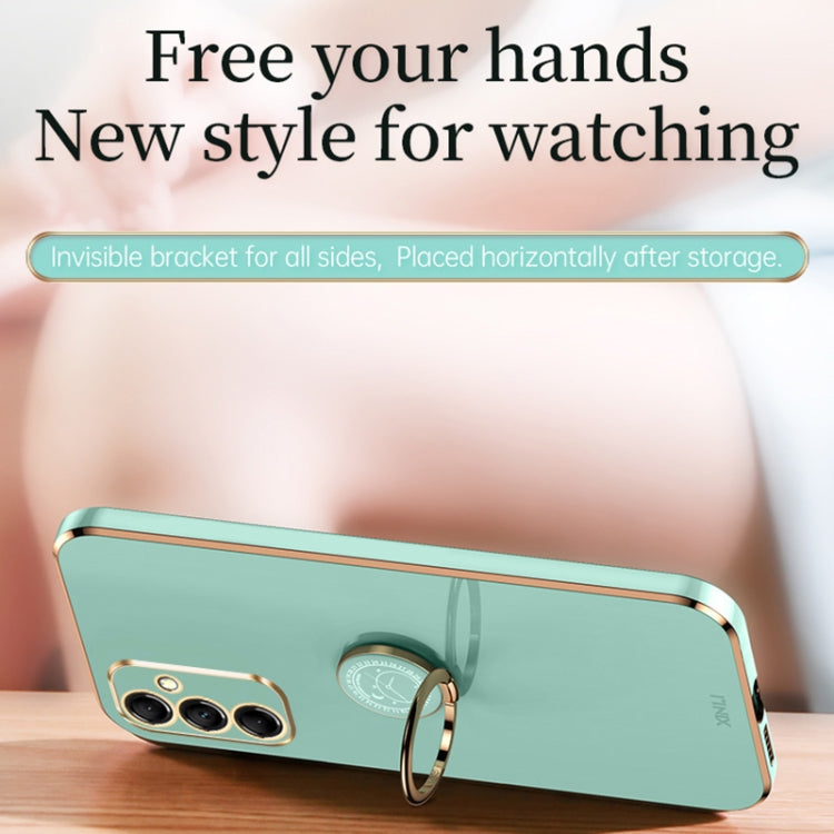 For Samsung Galaxy A55 XINLI Straight Edge 6D Electroplate TPU Phone Case with Ring Holder(Cherry Purple) by XINLI