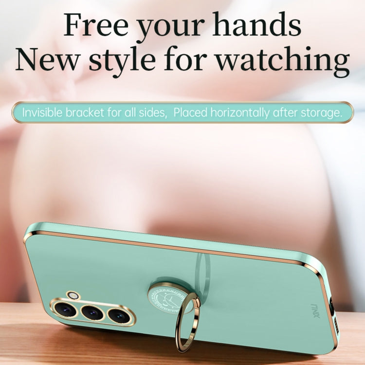 For Samsung Galaxy A25 5G XINLI Straight Edge 6D Electroplate TPU Phone Case with Ring Holder(Mint Green) by XINLI