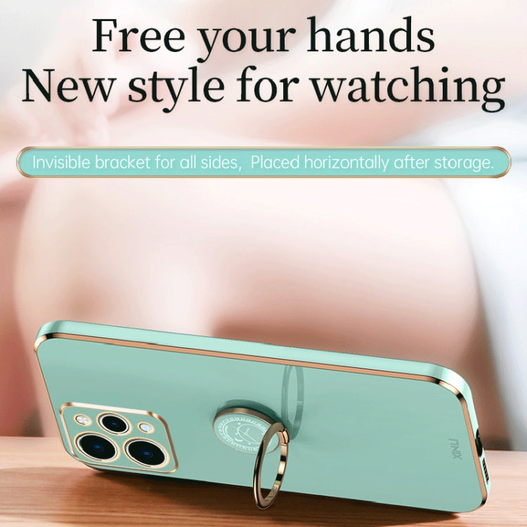 For Xiaomi Redmi 12 4G XINLI Straight Edge 6D Electroplate TPU Phone Case with Ring Holder(Mint Green) by XINLI