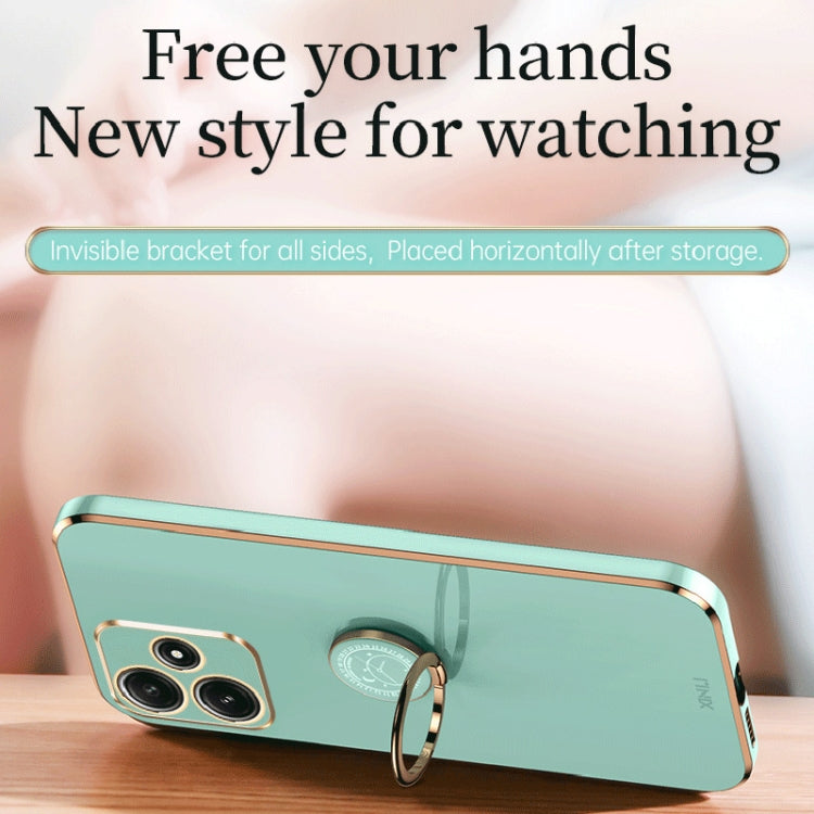For Xiaomi Redmi Note 12R XINLI Straight Edge 6D Electroplate TPU Phone Case with Ring Holder(Mint Green) by XINLI