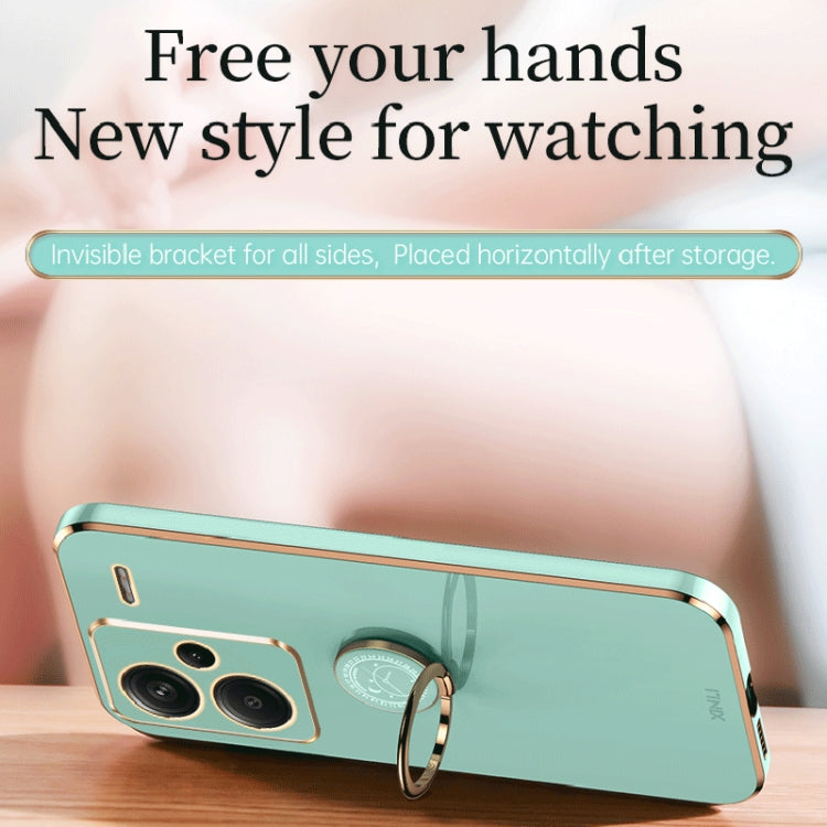 For Xiaomi Redmi Note 13 Pro+ XINLI Straight Edge 6D Electroplate TPU Phone Case with Ring Holder(Mint Green) by XINLI