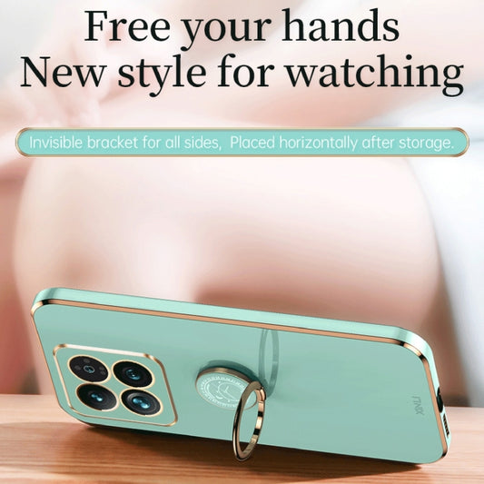 For Xiaomi 14 Pro XINLI Straight Edge 6D Electroplate TPU Phone Case with Ring Holder(Mint Green) by XINLI