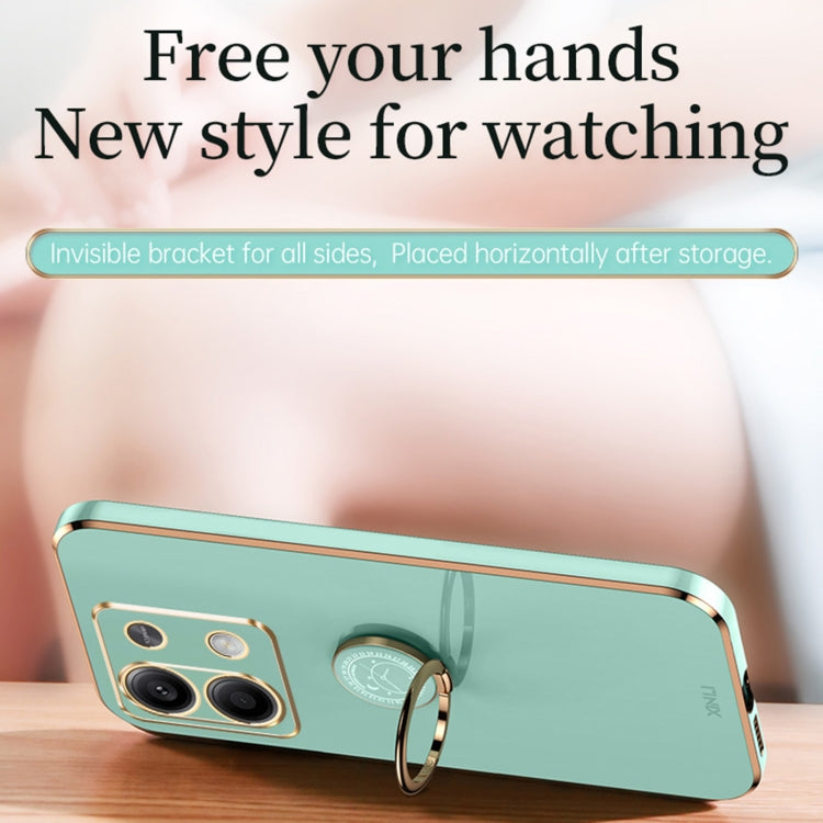 For Xiaomi Redmi Note 13 Pro 4G XINLI Straight Edge 6D Electroplate TPU Phone Case with Ring Holder(Mint Green) by XINLI