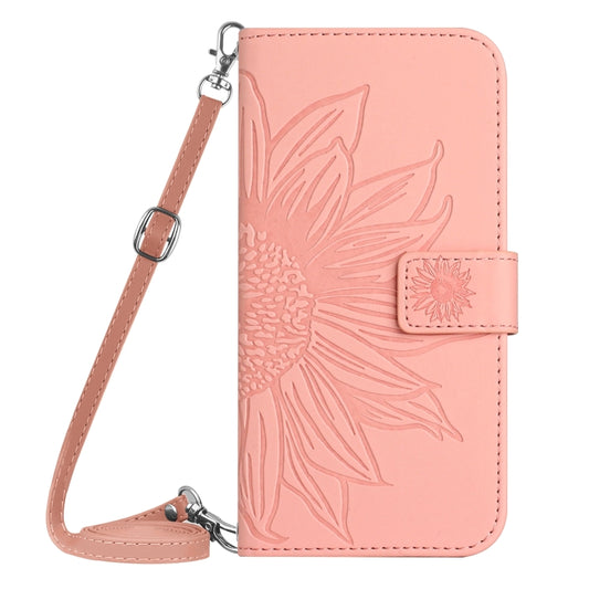 For Xiaomi Redmi Note 13 4G Global Skin Feel Sun Flower Embossed Flip Leather Phone Case with Lanyard(Pink) by buy2fix