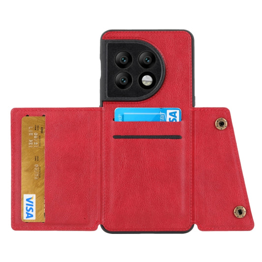 For OnePlus 11 Double Buckle Magnetic PU+TPU Phone Case(Red) by buy2fix